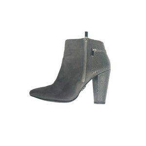 Jennifer Lopez Glide Gray Leather Helled Bootie Size 9 Side Zip Metallic